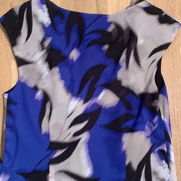 ADRIANNA Papell Blurred Chiffon Sleeveless Dress Drop Waist Blue/Black Women’s 4 - Picture 11 of 14